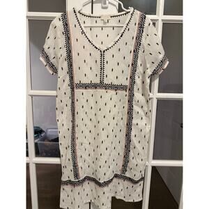 Garnet Hill Sheer Tunic Dress Size 10 Ivory Boho Cottagecore Indie Folk Summer